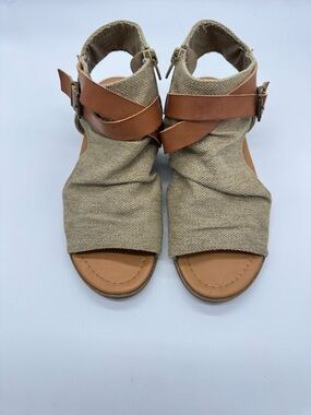 Soda Tan Canvas Sandals with Tan Leather Straps